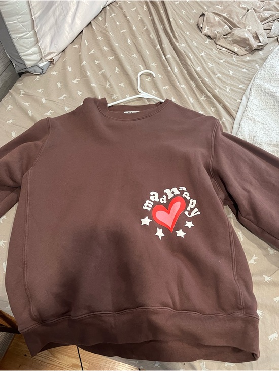 Sweaters - Women's Brown 'Mad Happy' Heart Crewneck Sweatshirt